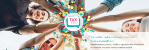 Taxedu - EU:n vero-opetussivusto. Ryhmä nuoria kädet yhdessä. Kuvassa lukee veroilla rakennetaan minun tulevaisuuttani. Hanki tietoa pelien, verkko-oppimisaktiviteettien ja monien muiden materiaalien avulla.
